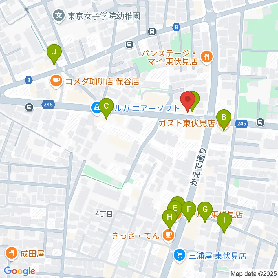 ステラ音楽教室 東伏見教室周辺のファミレス・ファーストフード一覧地図