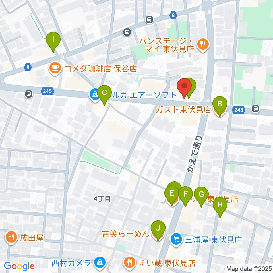 ステラ音楽教室 東伏見教室周辺のファミレス・ファーストフード一覧地図