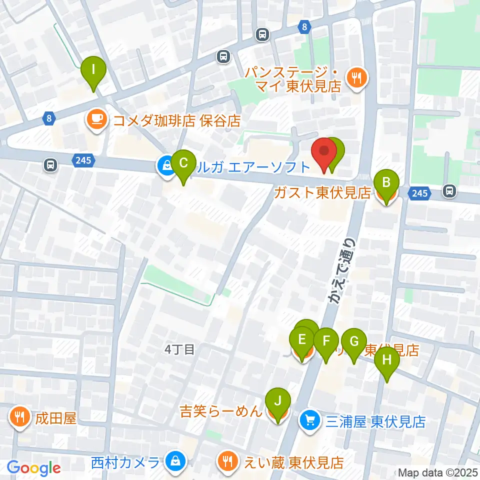 ステラ音楽教室 東伏見教室周辺のファミレス・ファーストフード一覧地図