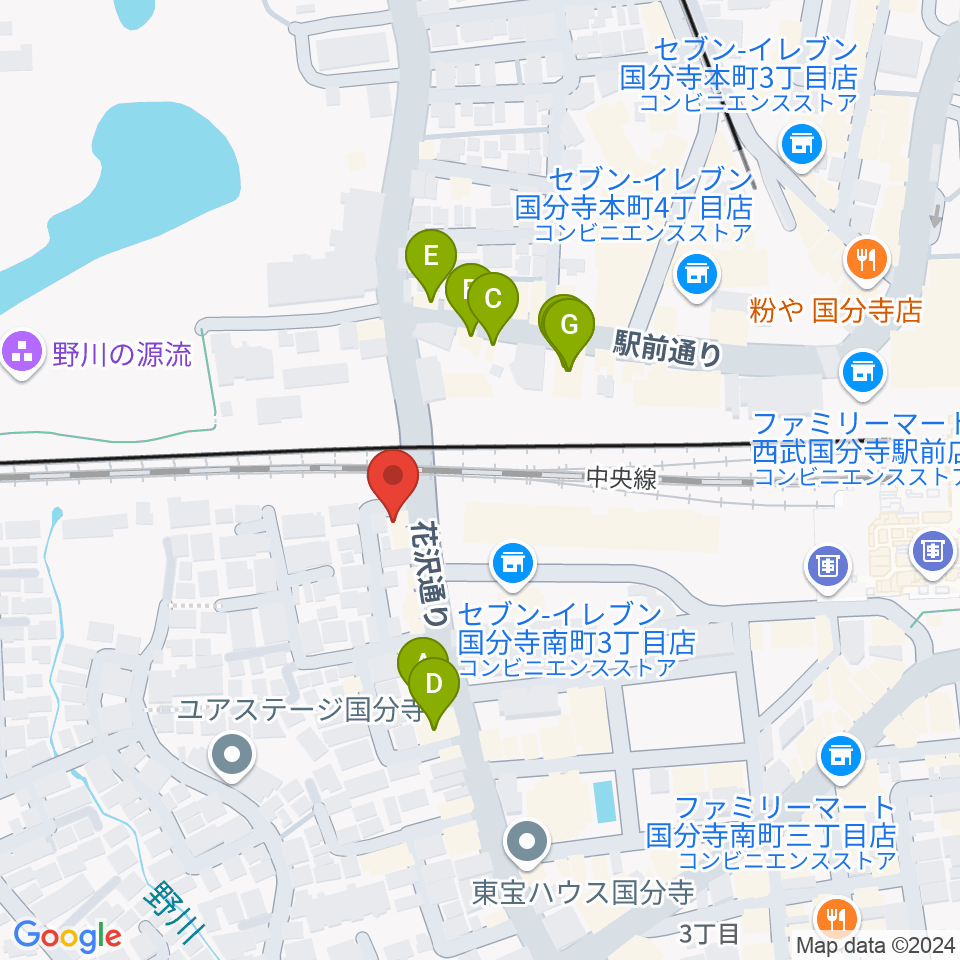 ボーカル教室Smily周辺のファミレス・ファーストフード一覧地図