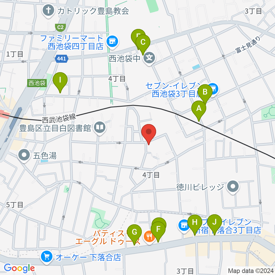 ソルフェージスクール周辺のファミレス・ファーストフード一覧地図