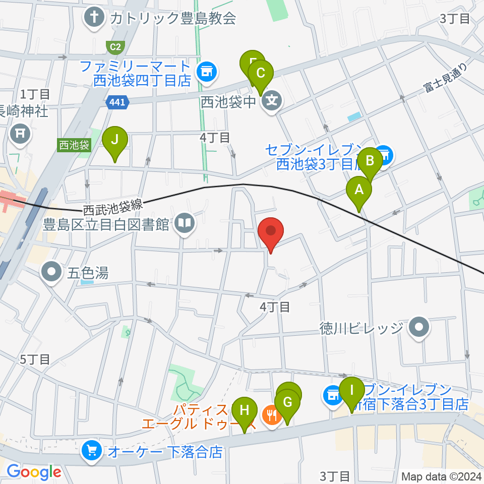 ソルフェージスクール周辺のファミレス・ファーストフード一覧地図