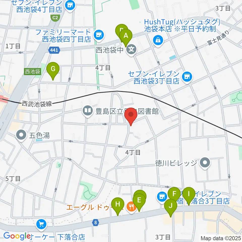 ソルフェージスクール周辺のファミレス・ファーストフード一覧地図