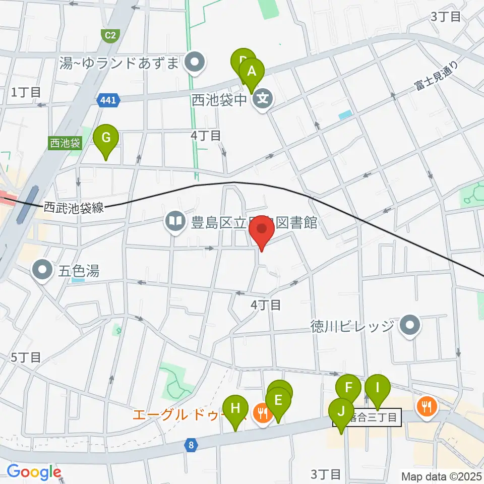 ソルフェージスクール周辺のファミレス・ファーストフード一覧地図