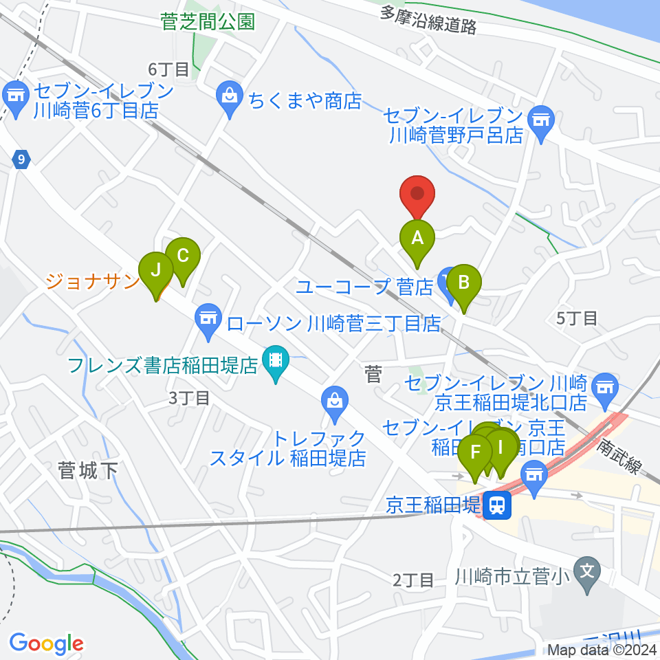 うえはらピアノ教室周辺のファミレス・ファーストフード一覧地図