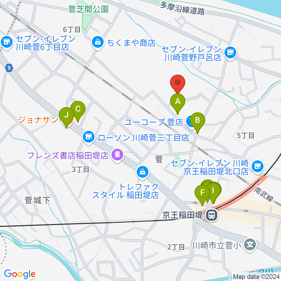 うえはらピアノ教室周辺のファミレス・ファーストフード一覧地図