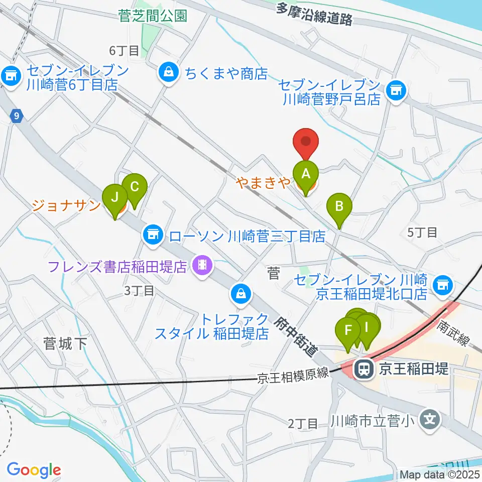 うえはらピアノ教室周辺のファミレス・ファーストフード一覧地図