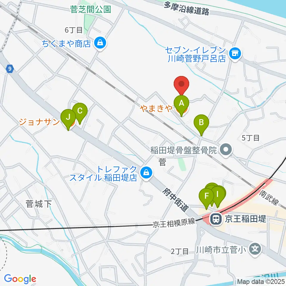 うえはらピアノ教室周辺のファミレス・ファーストフード一覧地図