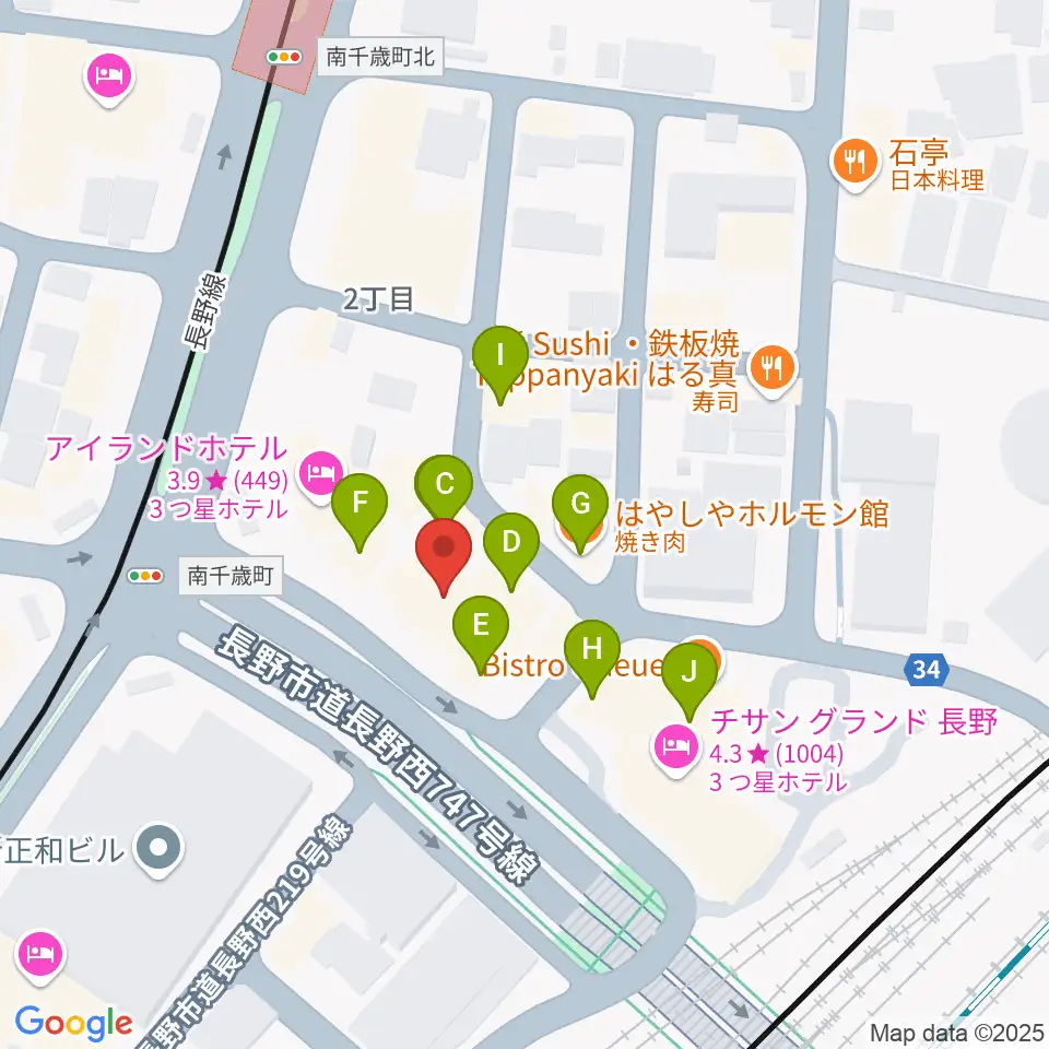 アイミュージックスクール周辺のファミレス・ファーストフード一覧地図