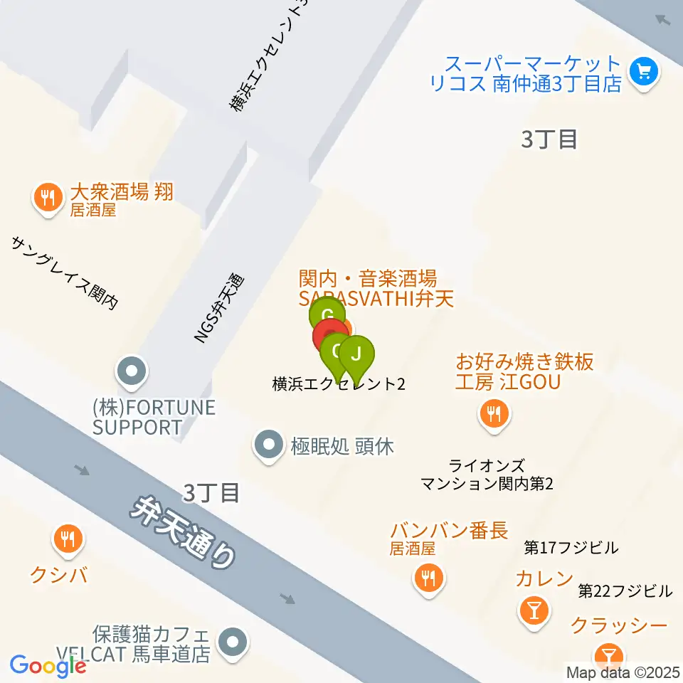 弁天スタジオ周辺のファミレス・ファーストフード一覧地図