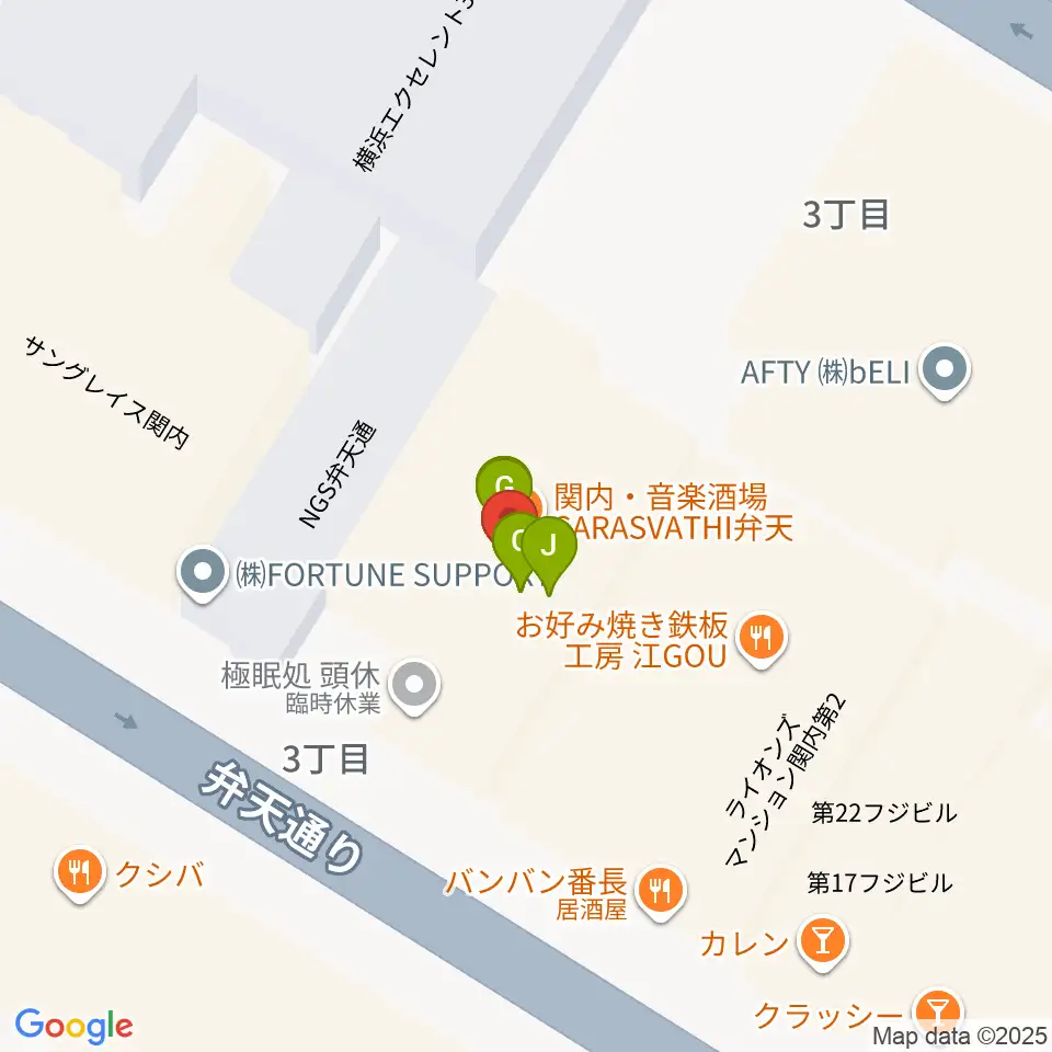 弁天スタジオ周辺のファミレス・ファーストフード一覧地図