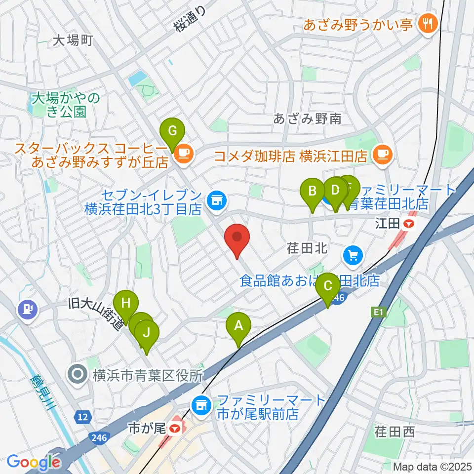 青葉マンドリン教室周辺のファミレス・ファーストフード一覧地図