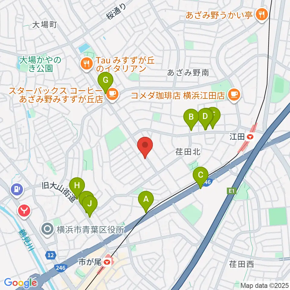 青葉マンドリン教室周辺のファミレス・ファーストフード一覧地図