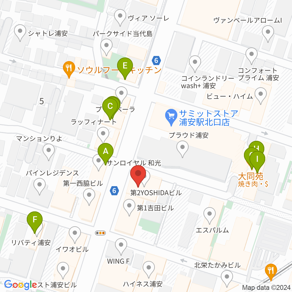 モア東京ボーカル教室 浦安駅校周辺のファミレス・ファーストフード一覧地図
