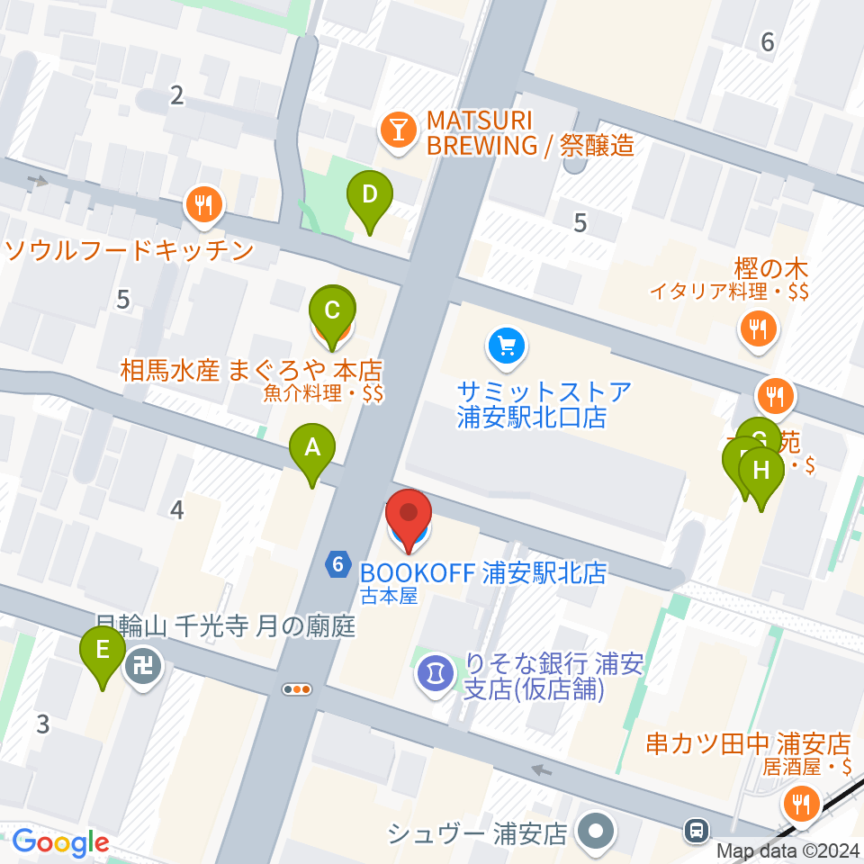 モア東京ボーカル教室 浦安駅校周辺のファミレス・ファーストフード一覧地図