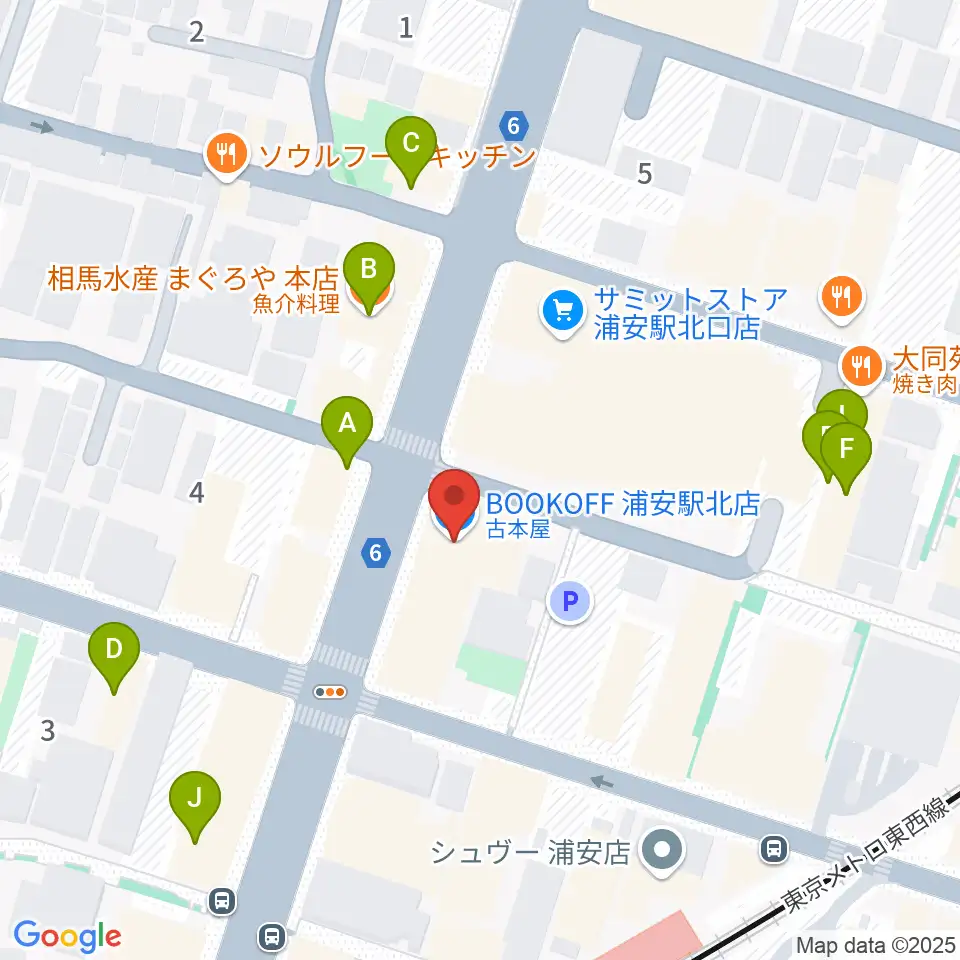 モア東京ボーカル教室 浦安駅校周辺のファミレス・ファーストフード一覧地図