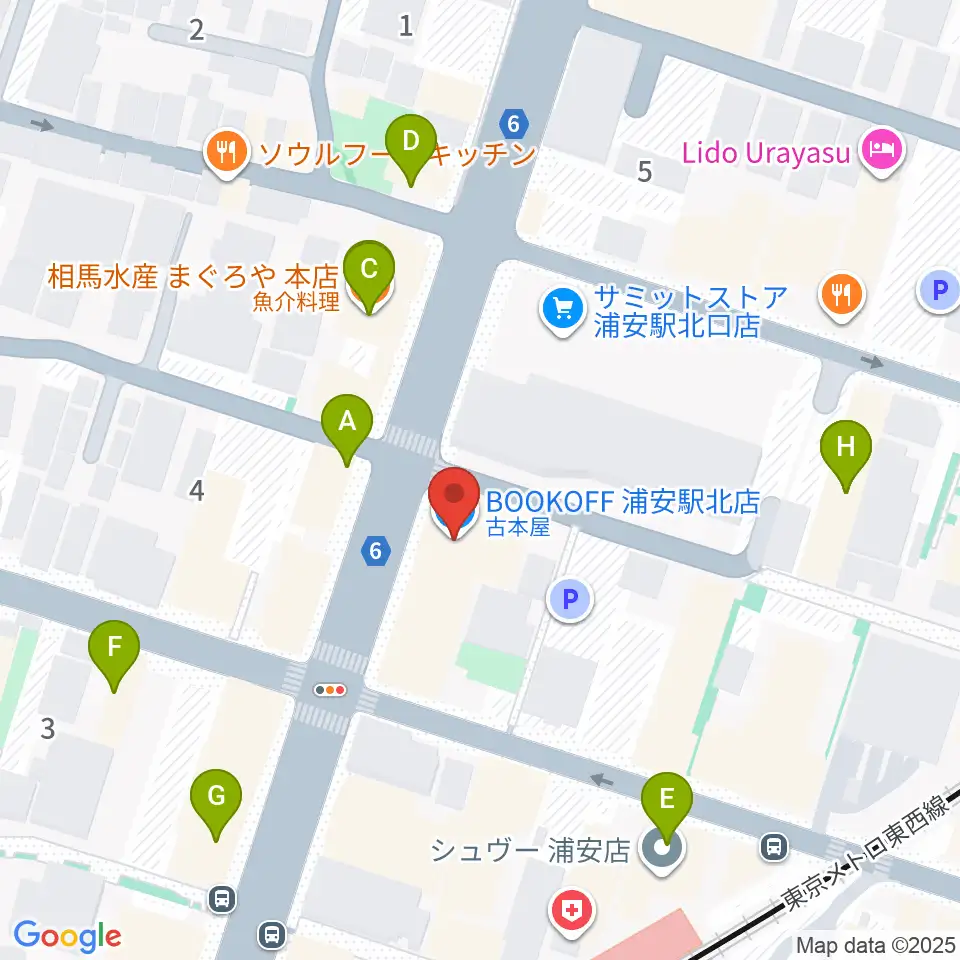 モア東京ボーカル教室 浦安駅校周辺のファミレス・ファーストフード一覧地図