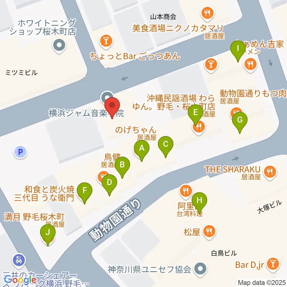 横浜ジャム音楽学院周辺のファミレス・ファーストフード一覧地図
