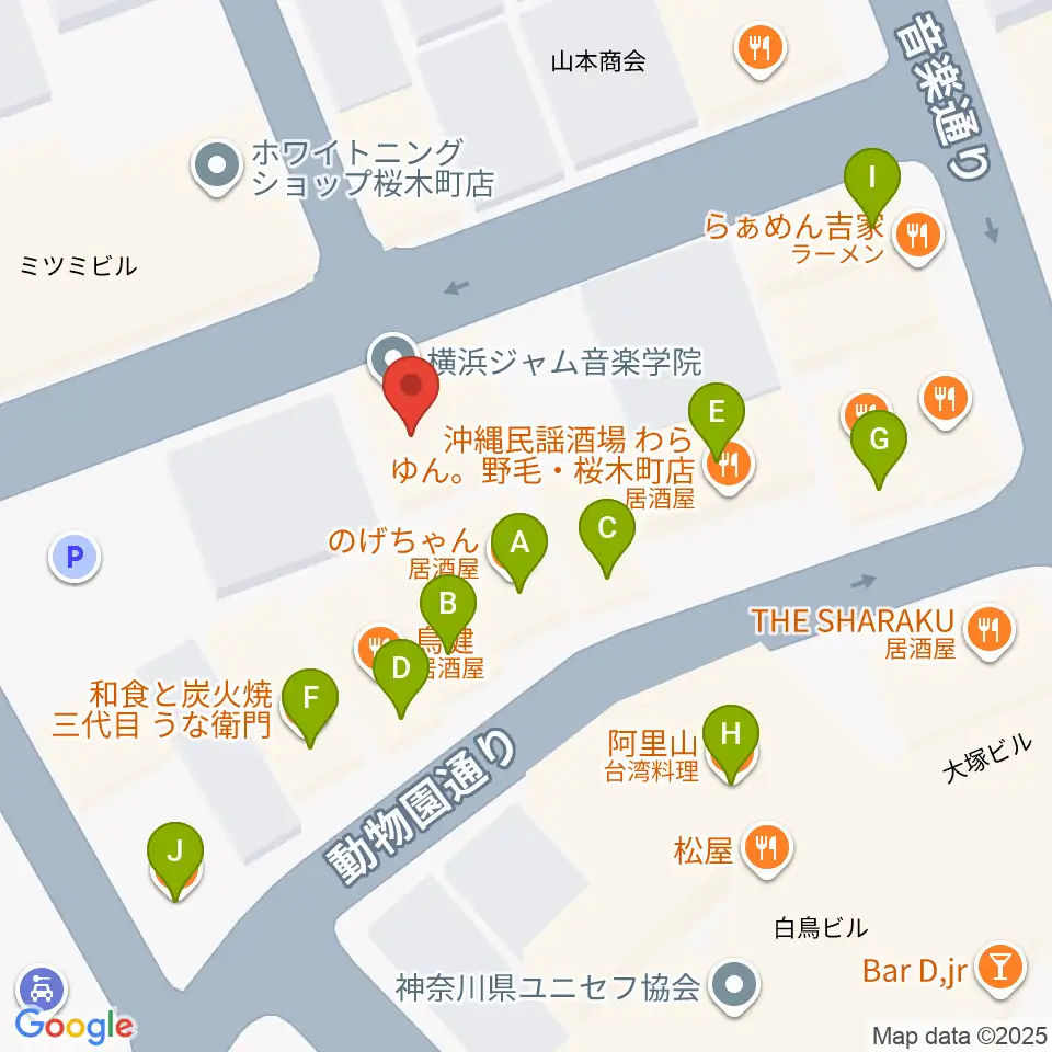 横浜ジャム音楽学院周辺のファミレス・ファーストフード一覧地図