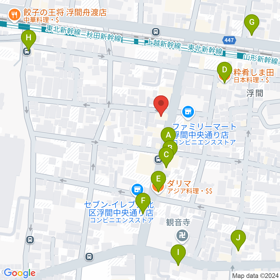 メロディー音楽教室周辺のファミレス・ファーストフード一覧地図