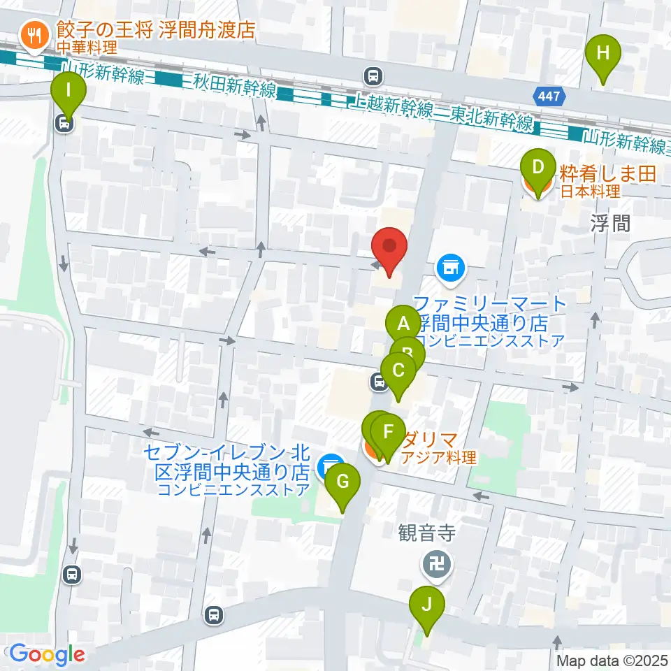 メロディー音楽教室周辺のファミレス・ファーストフード一覧地図