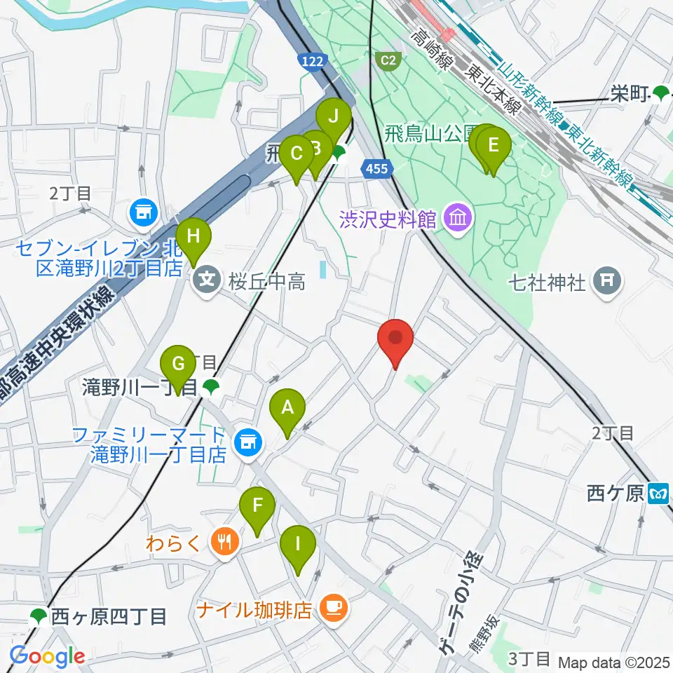 飛鳥音楽学園周辺のファミレス・ファーストフード一覧地図