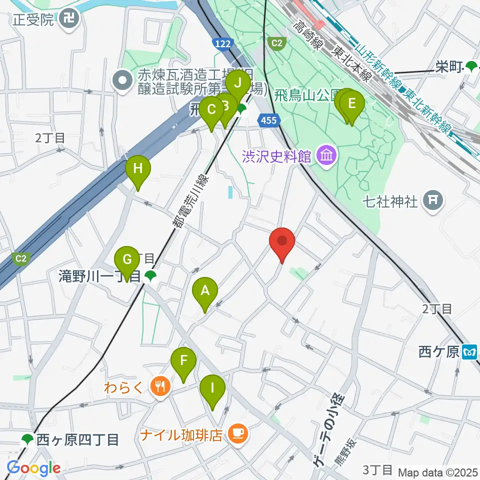 飛鳥音楽学園周辺のファミレス・ファーストフード一覧地図