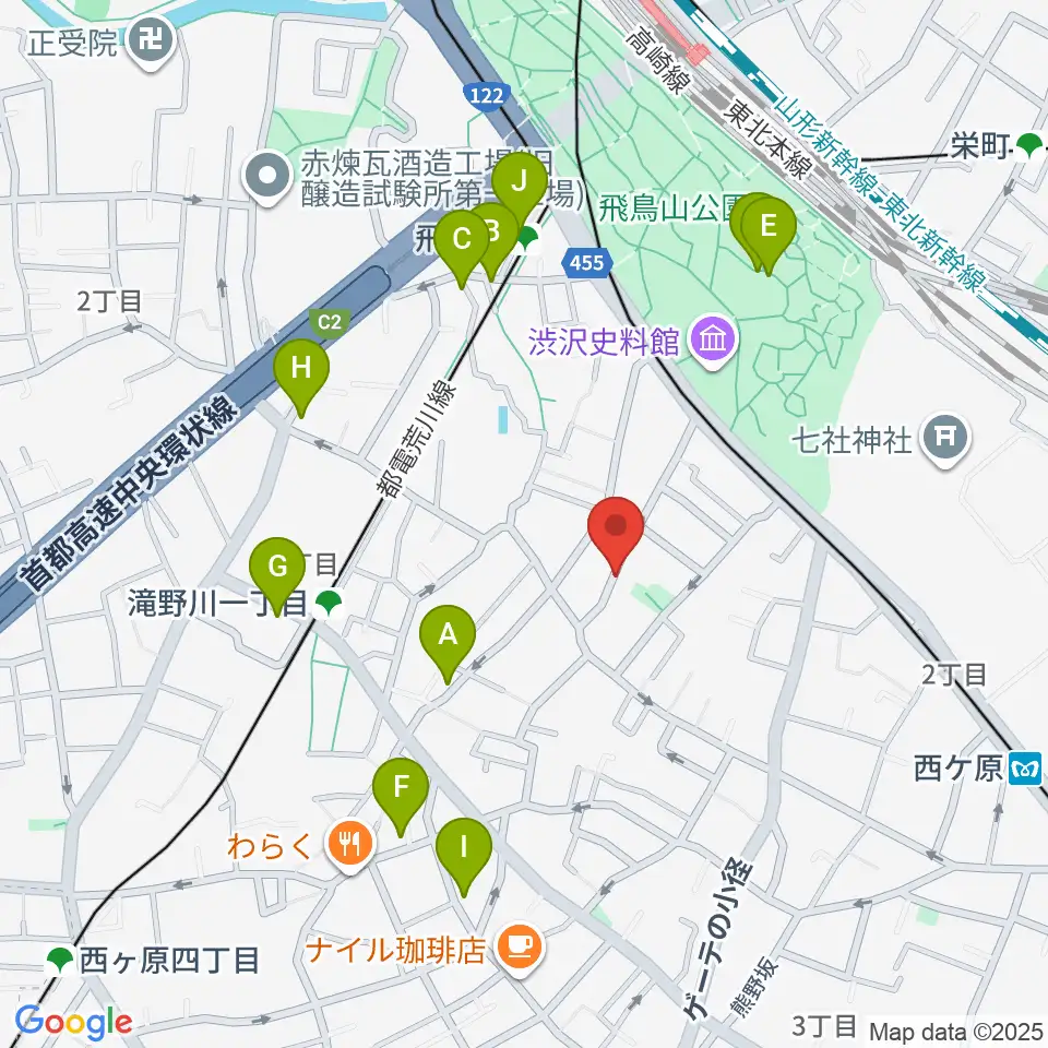 飛鳥音楽学園周辺のファミレス・ファーストフード一覧地図