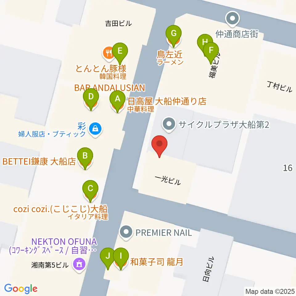 ソニアボーカル教室周辺のファミレス・ファーストフード一覧地図