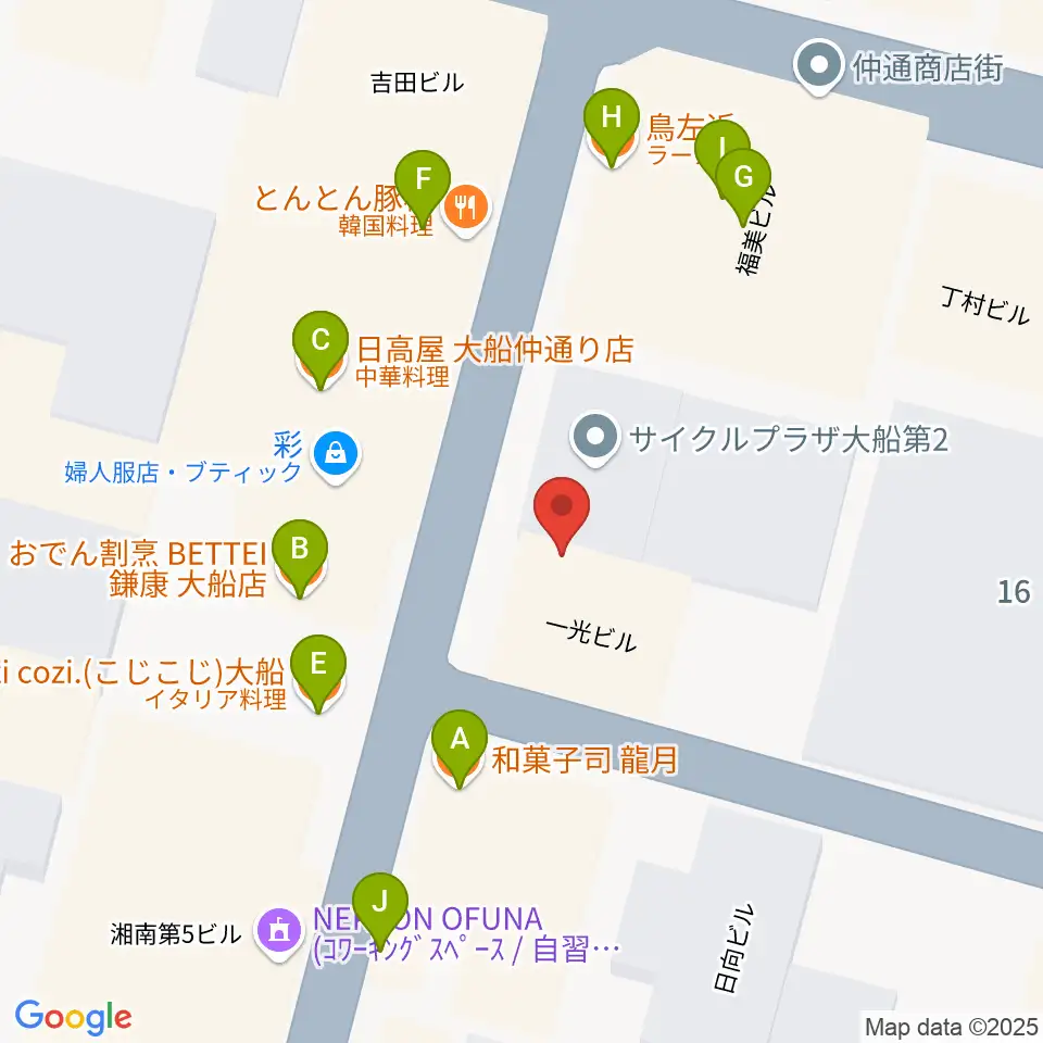 ソニアボーカル教室周辺のファミレス・ファーストフード一覧地図