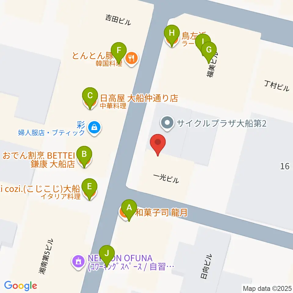 ソニアボーカル教室周辺のファミレス・ファーストフード一覧地図