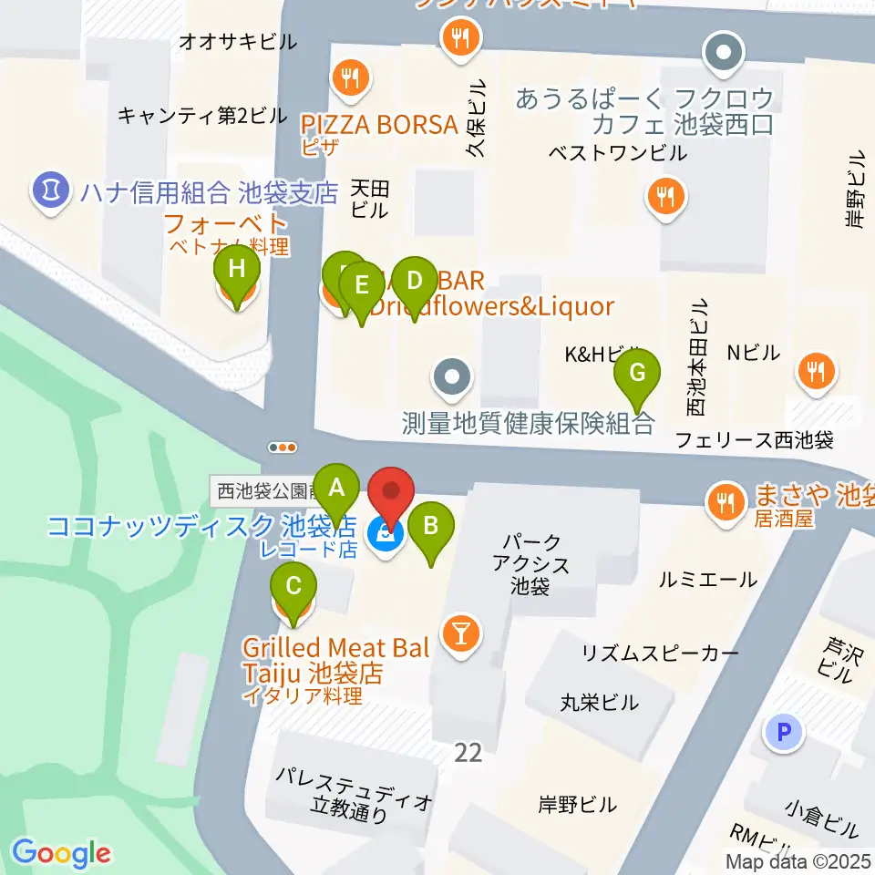 音楽教室ふわり池袋校周辺のファミレス・ファーストフード一覧地図