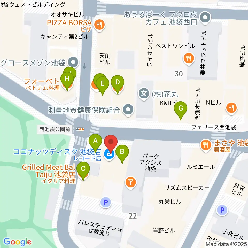 音楽教室ふわり池袋校周辺のファミレス・ファーストフード一覧地図