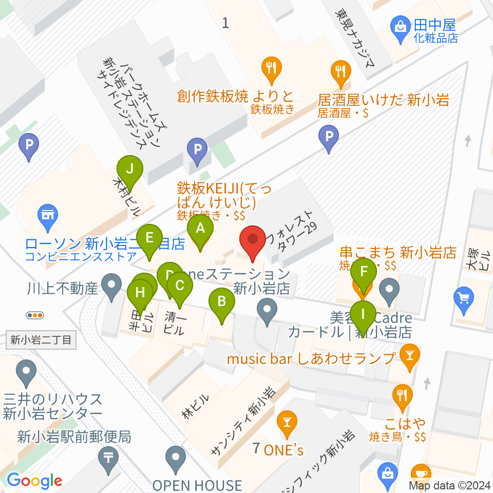 USボーカル教室新小岩駅前校周辺のファミレス・ファーストフード一覧地図