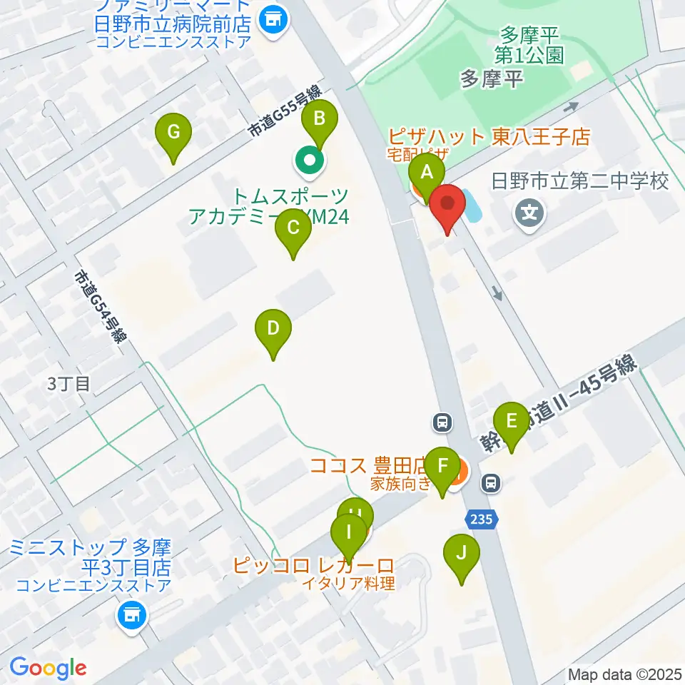 ミュージックスクールTakashima周辺のファミレス・ファーストフード一覧地図