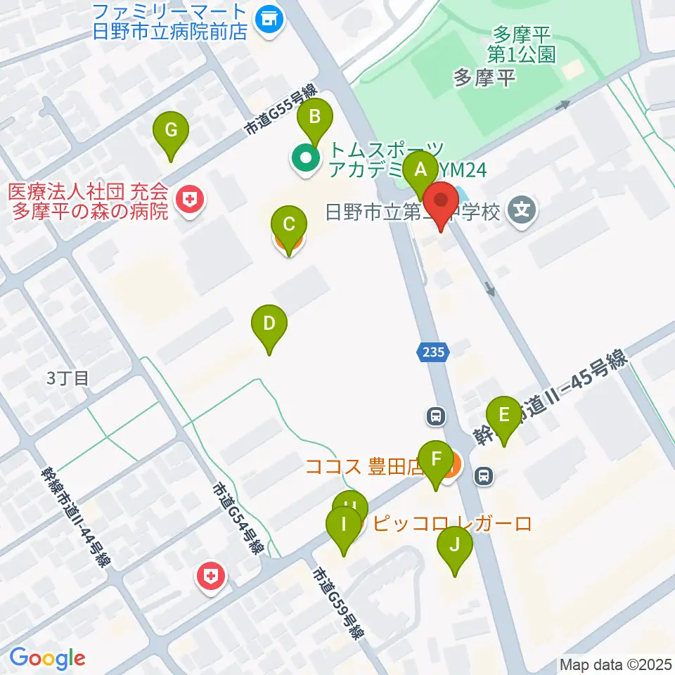 ミュージックスクールTakashima周辺のファミレス・ファーストフード一覧地図
