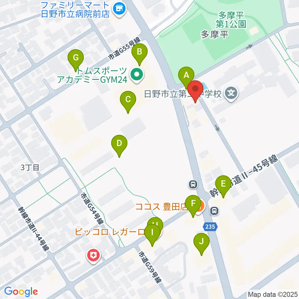 ミュージックスクールTakashima周辺のファミレス・ファーストフード一覧地図