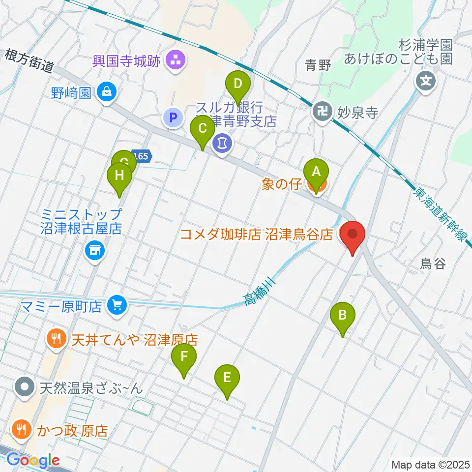 ミュージック・ラフェスタ周辺のファミレス・ファーストフード一覧地図