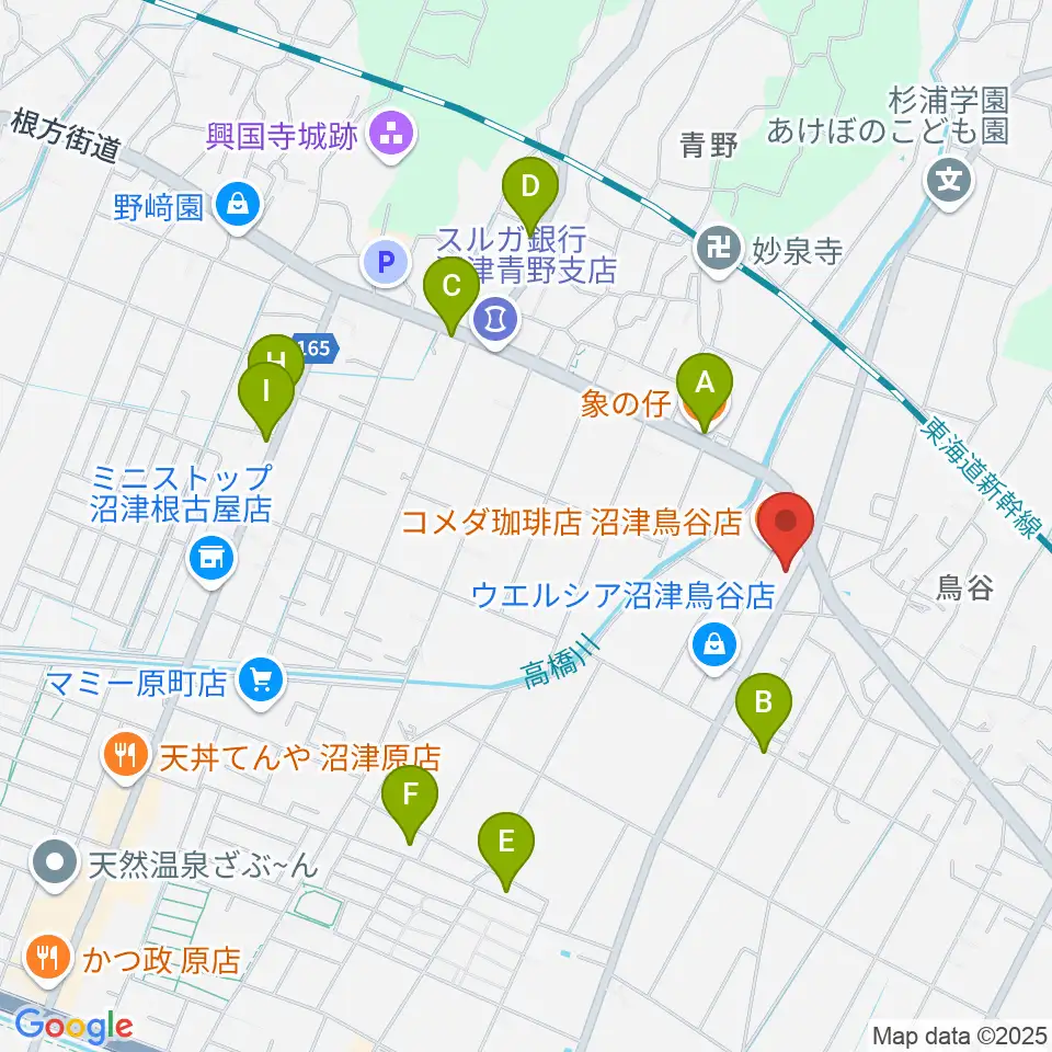 ミュージック・ラフェスタ周辺のファミレス・ファーストフード一覧地図