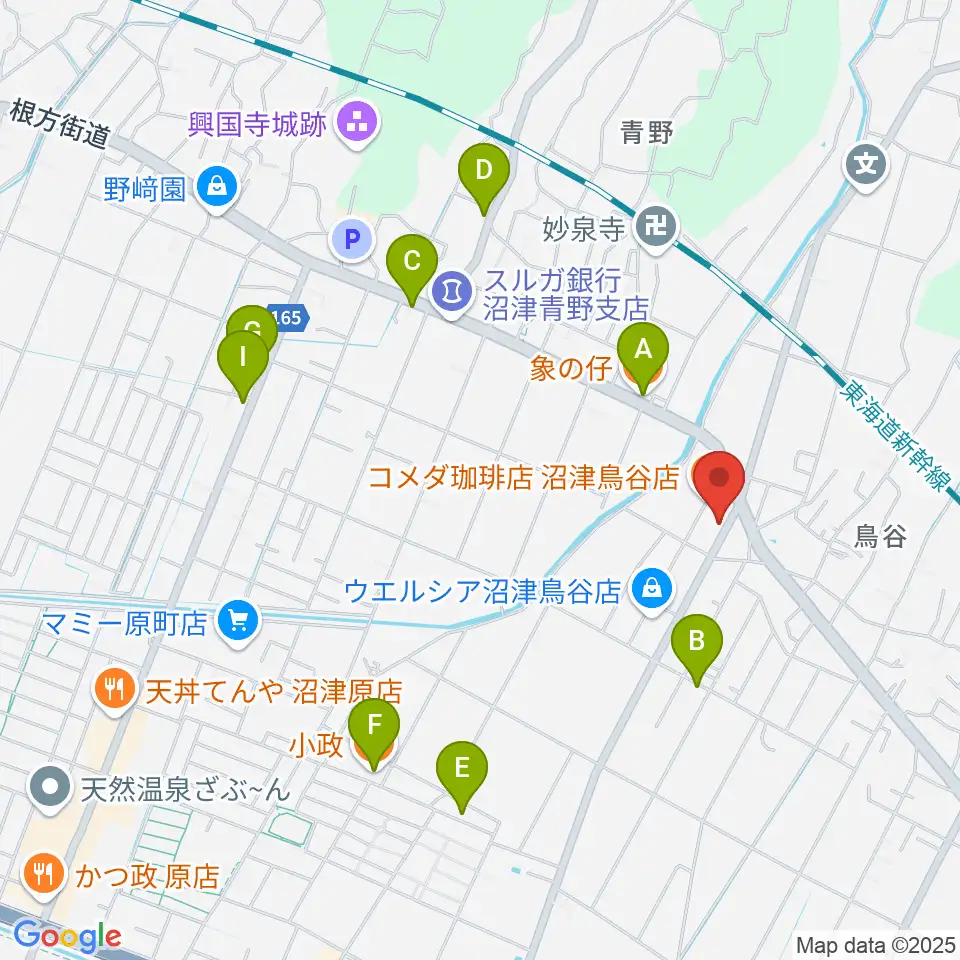 ミュージック・ラフェスタ周辺のファミレス・ファーストフード一覧地図