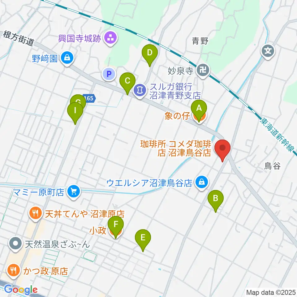 ミュージック・ラフェスタ周辺のファミレス・ファーストフード一覧地図