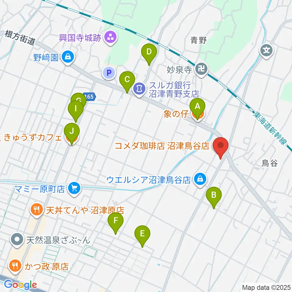 ミュージック・ラフェスタ周辺のファミレス・ファーストフード一覧地図