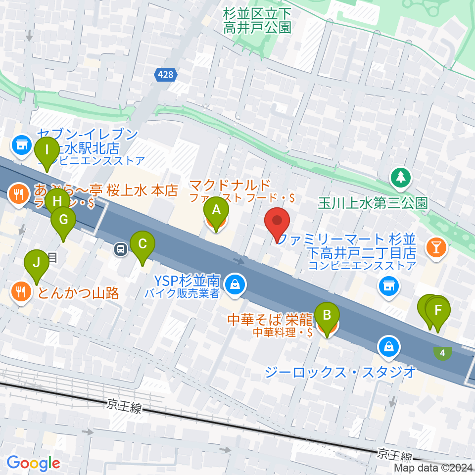 飯田ジャズスクール周辺のファミレス・ファーストフード一覧地図