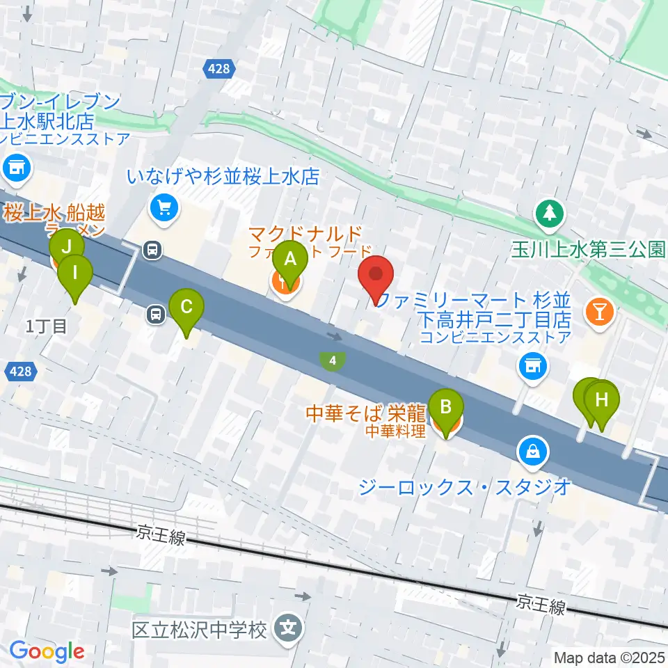 飯田ジャズスクール周辺のファミレス・ファーストフード一覧地図