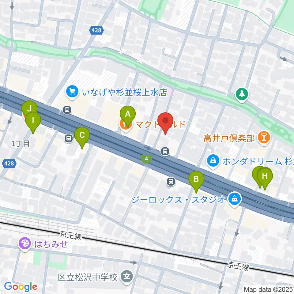 飯田ジャズスクール周辺のファミレス・ファーストフード一覧地図