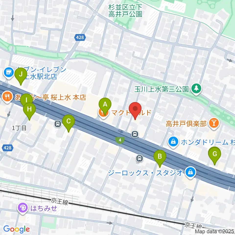飯田ジャズスクール周辺のファミレス・ファーストフード一覧地図