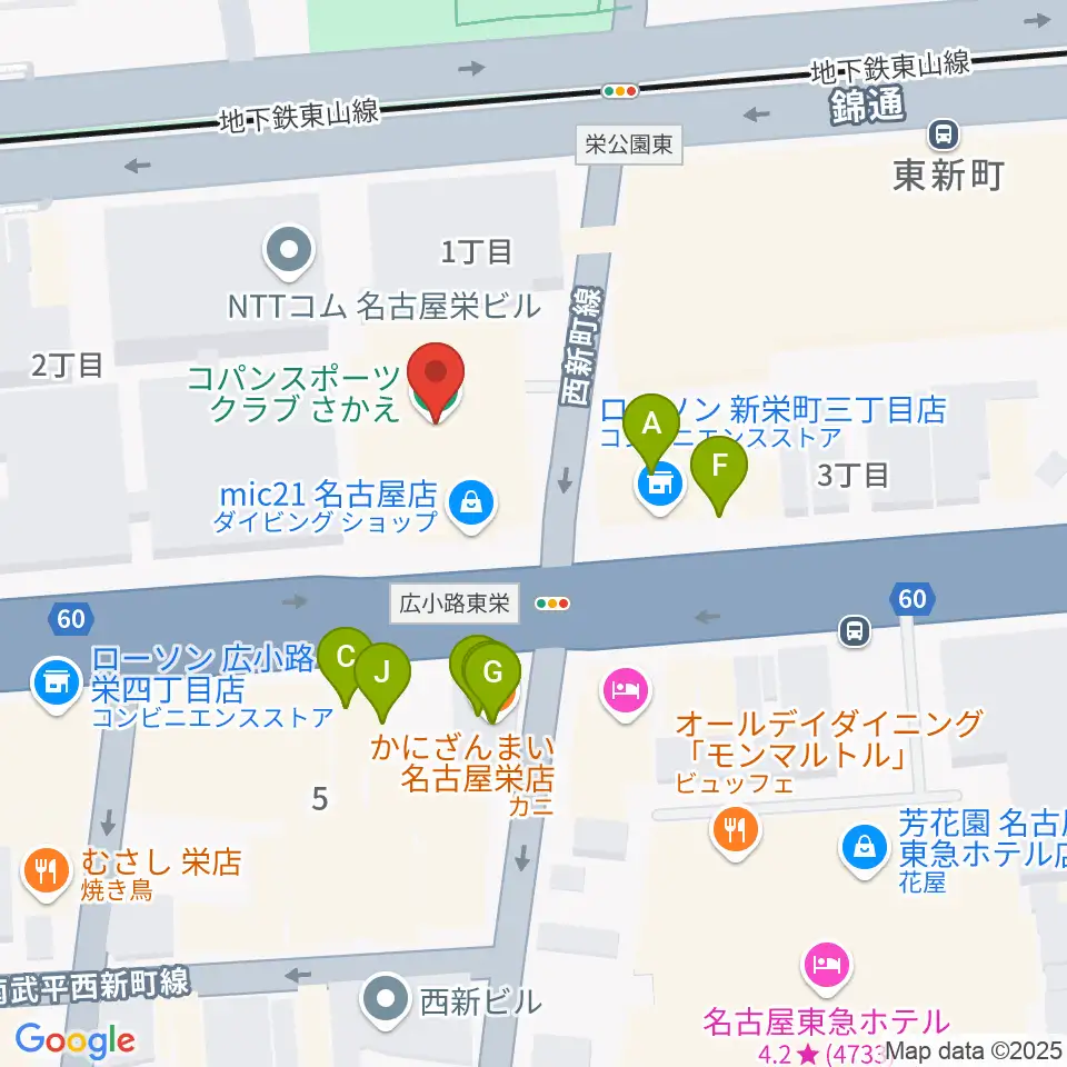 名古屋音楽学校周辺のファミレス・ファーストフード一覧地図