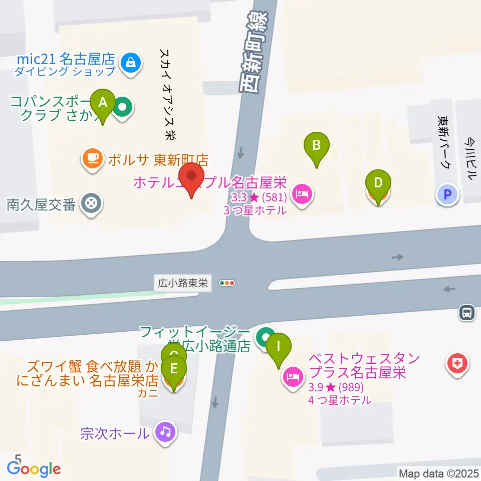 名古屋音楽学校周辺のファミレス・ファーストフード一覧地図