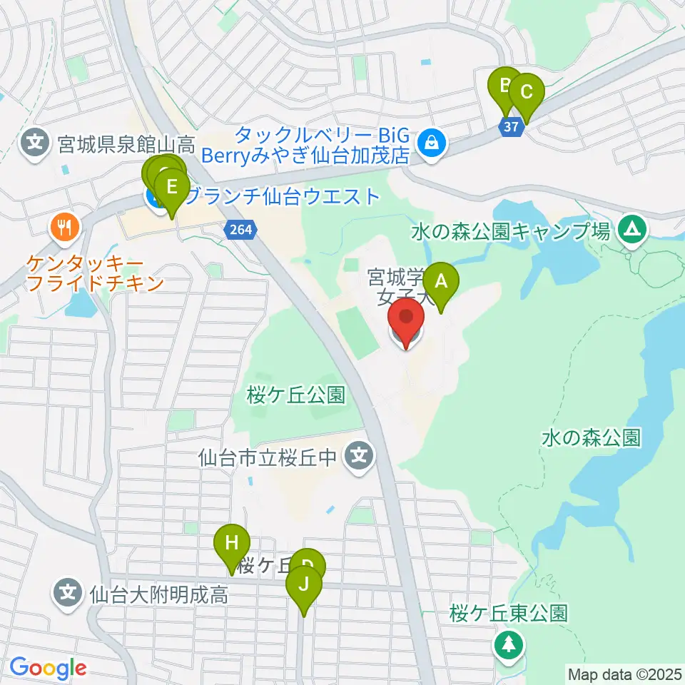 宮城学院女子大学音楽科周辺のファミレス・ファーストフード一覧地図
