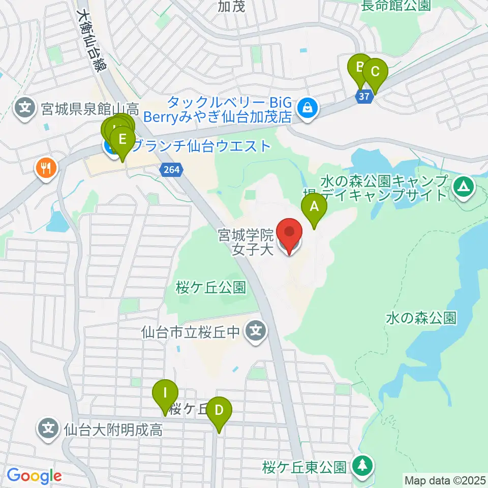 宮城学院女子大学音楽科周辺のファミレス・ファーストフード一覧地図